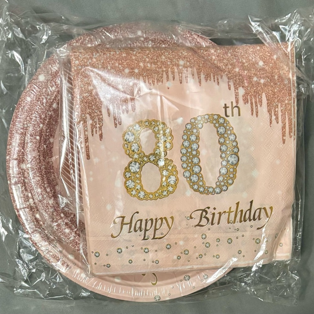 Elegant 80th Birthday Party Supplies Set - Pink and Gold